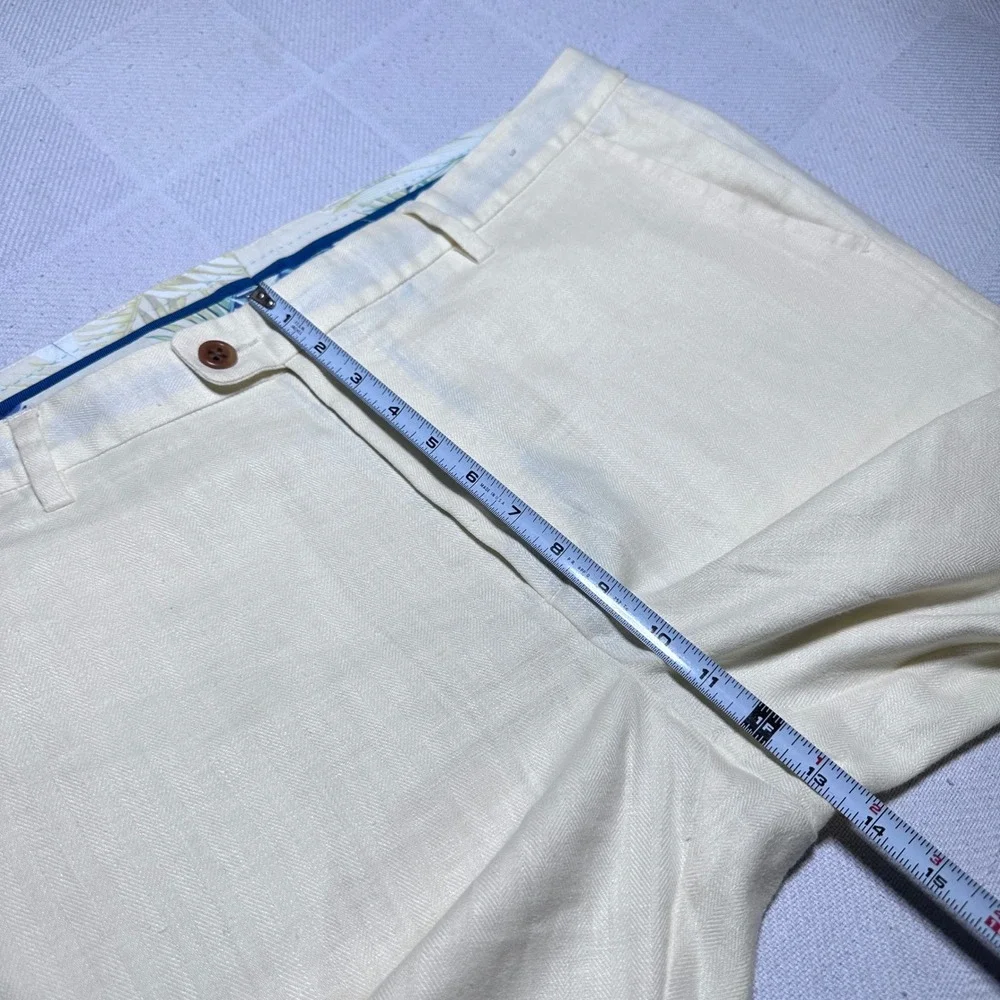 Tommy Bahama Mahalo Bay Pants Mens 38x32 Linen Blend Herringbone Creme Yellow
